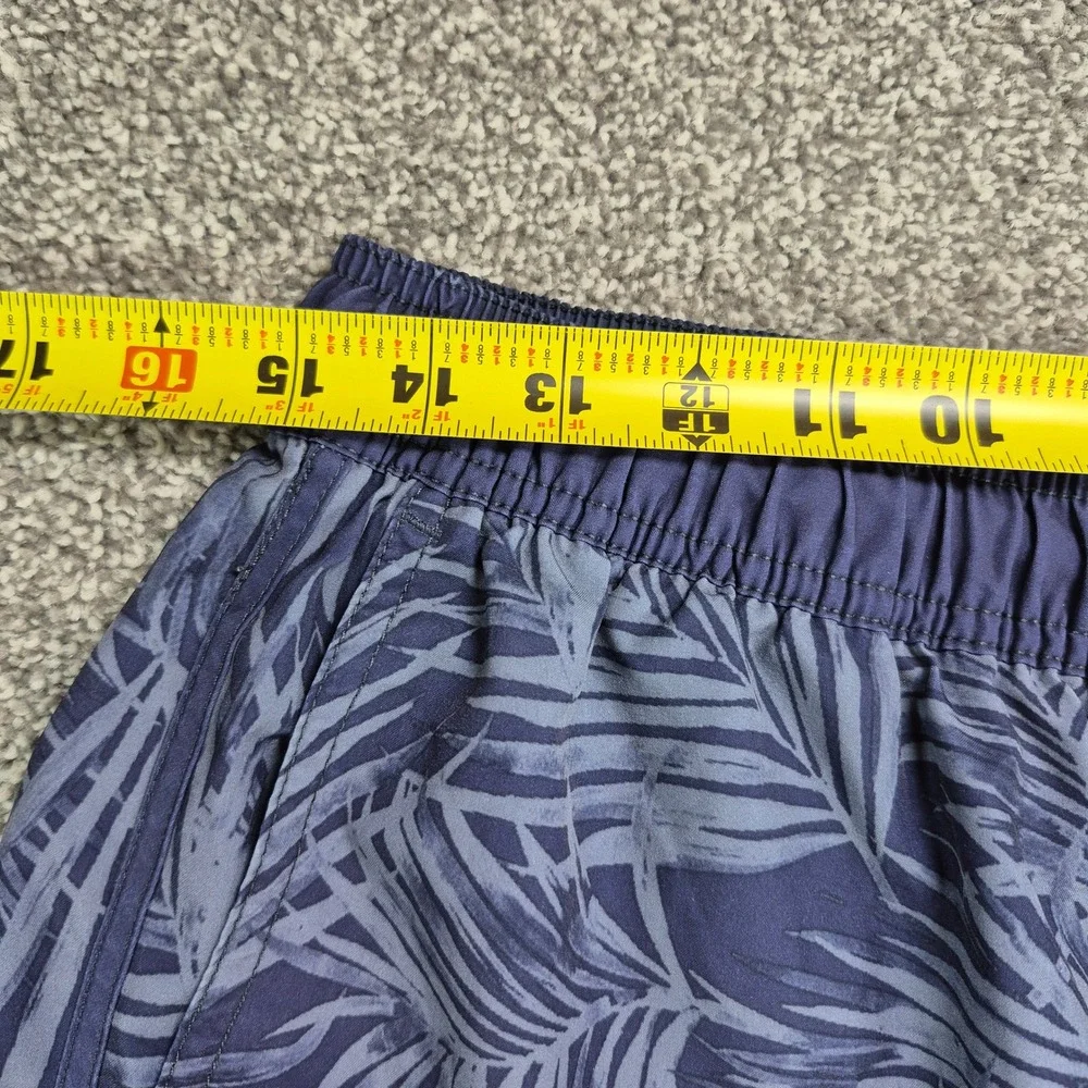 Fair Harbor Swim Shorts Mens Medium Blue Tropical Leaf Print Anchor Trunk Lined